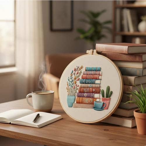 CZFSWT Embroidery Kit, Mini Embroidery Kit, Cross Stitch Kit with Instructions, 20cm Bamboo Embroidery Hoop Suitable for Handicraft Enthusiasts, DIY Gifts and Home Decor