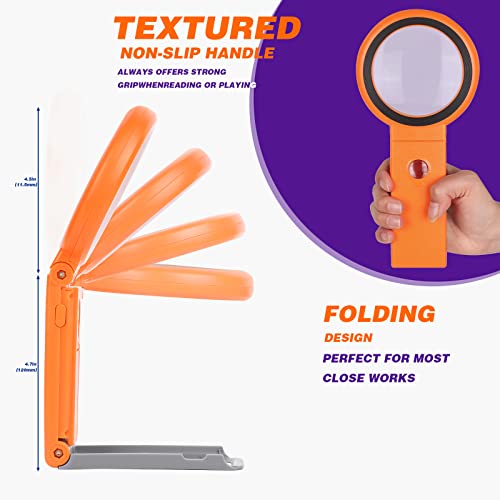 Magnifying Glass with Light and Stand, Foldable Handheld Magnifying Glass 18 LED Illuminated Lighted Magnifier for Macular Degeneration, Seniors Reading, Close Work, Coins, Jewelry Orange - color: Orange