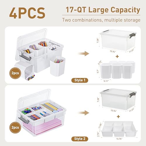 Citylife 17QT 4Packs Clear Craft Organizers and Storage Bins with Lids - size: 17 Qt- 4 Pack- W