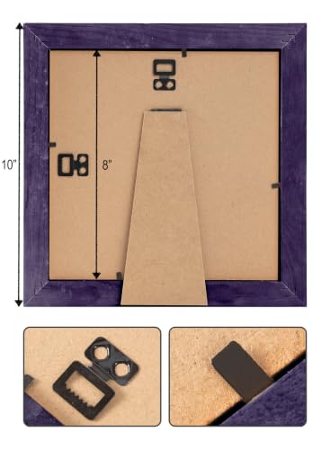 Rustic Wooden Square Picture Frames 8x8 - Set of 2 - Natural Solid Eco Wood with Real Glass for Wall Mounting and Tabletop Photo Frame - Purple - color: Purple