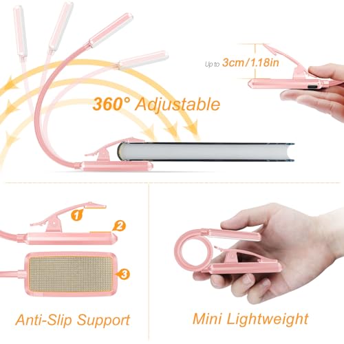 Gritin 9 LED Rechargeable Book Light for Reading in Bed - color: Pink