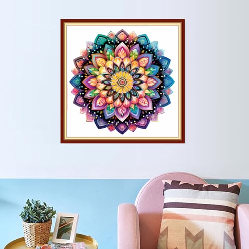Dooxvey Cross Stitch Kit for Adult Beginners - Full Range of Stamped Kits, Needlepoint & Embroidery Kits - 11CT Cross Stitch Patterns - Colorful Mandala 18x18 inch - color: Artpattern25