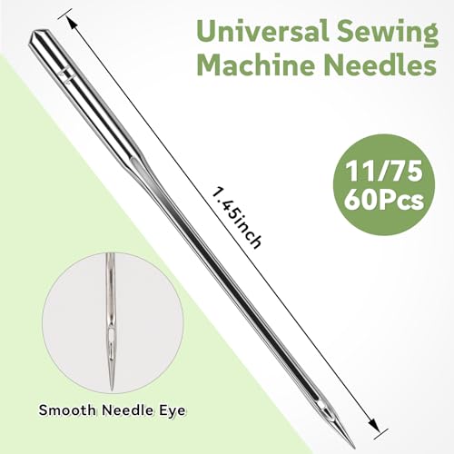 60 Pcs Size 75/11 Sewing Machine Needles for Brother, 130/705H HAx1 Embroidery Needles, Universal Sewing Needles for Brother Sewing Machine - size: 75/11