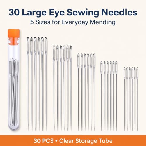 30 Pcs Stainless Steel Large Eye Sewing Needles, Sewing Sharp Needles, Embroidery Thread Needle, and Yarn Knitting Needles Leather Needle Hand Sewing Needles