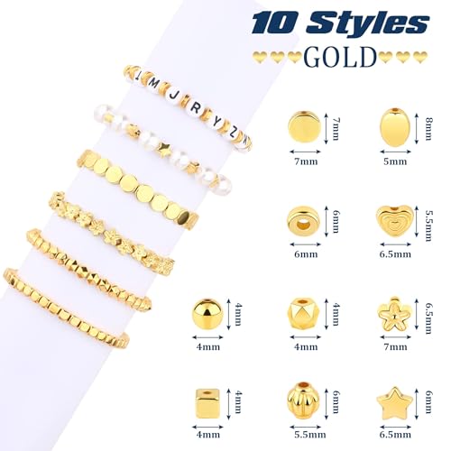 DECYOOL 1500Pcs 10 Styles Gold Spacer Beads for Jewelry Making