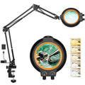 12X Magnifying Glass with Light and Stand Hands Free, Long Swing Arm Lighted Magnifier Lamp for Close Work, Dimmable Desk Magnifying Light with Clamp for Soldering Craft Jewelry Bench Sewing
