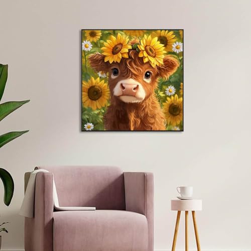 Cattle Sunflower Stamped Cross Stitch Kits for Adults - Embroidery Kits for Beginners Adults,11 CT Patterns Dimensions Counted Cross Stitch Kits for Adults Arts Craft 14x14 inch - color: Cross stitch-22