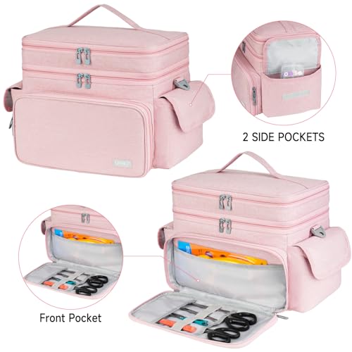 LEFOR·Z Large Sewing Supplies Organizer Bag(13 x 8 x 9 in),Sewing Basket - color: Pink