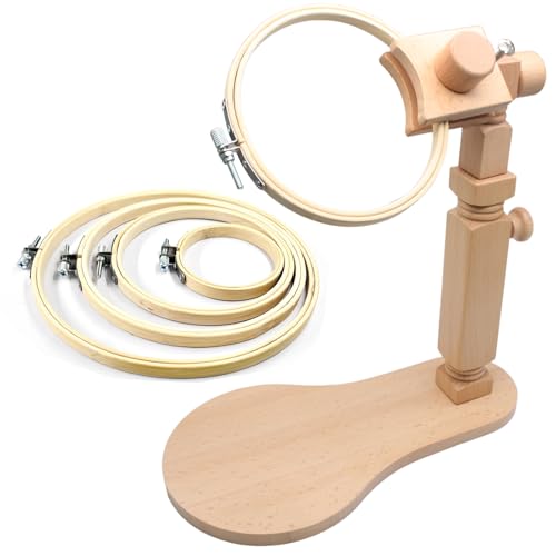 Biaungdo Adjustable Rotated Embroidery Hoop Stand with 5 Pack 5 Sizes Hoop