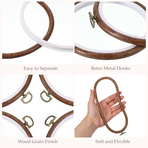 AOZUO 15 Pcs 4 Inch Round Embroidery Hoops, Imitated Wood Embroidery Frame Cross Stitch Circle Rubber Hoop Ring for Art Craft Sewing and Hanging Ornaments Decor Display