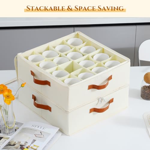 Foyego Cup and Mug Storage Box, Beige - color: Beige, size: 15.7"L x 15.7"W x 6"H
