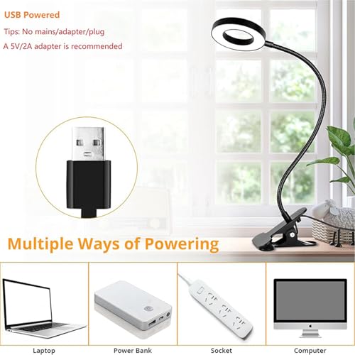 Brokimis Clip on Light LED Reading Book Study Eye Protection Desk Lamp - color: Black with Adapter