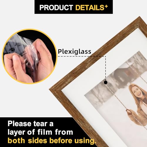 TOFOREVO 8.5x11 Picture Frames with 6x8 Mat Set of 2, Rustic Brown - color: Rustic Wood, size: 8.5x11