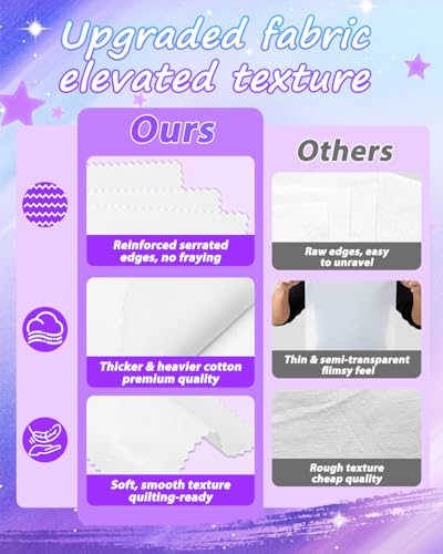 eZAKKA Upgraded 100 Pack 5x5in White Fabric Squares, Overlock Edges for DIY - color: White-100 Pack, size: 4.9 x 4.9 Inch