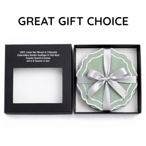 Linen Coasters for Drinks, Set of 6, 6 inch, Kiwi - color: 1257 - Kiwi, size: 6 inches