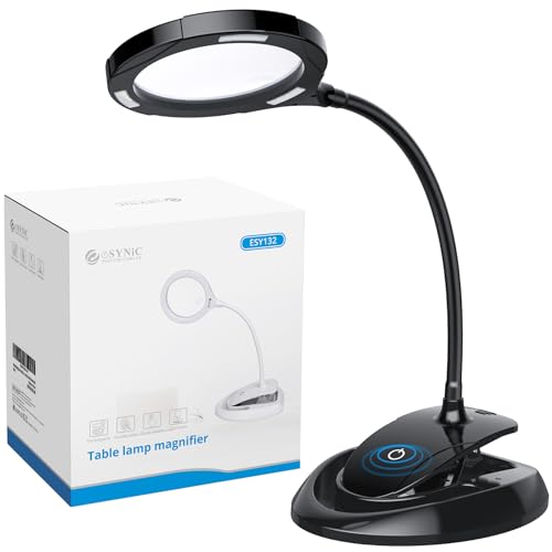 eSynic Desk Table Magnifying Glass with 15 LED Lights-800mAh Rechargeable