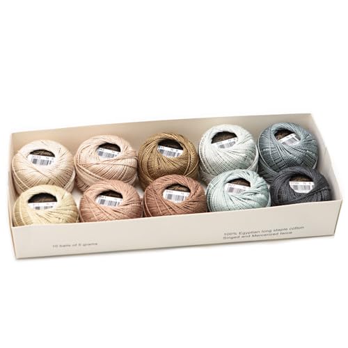 Size 8 Double Mercerized Egyptian Long Staple Cotton Pearl Thread Ball 5 Grams Rainbow Color Embroidery Thread 10 Colors per Box for Crochet Hardanger Cross Stitch Hand Embroidery (Set K) - color: Set K