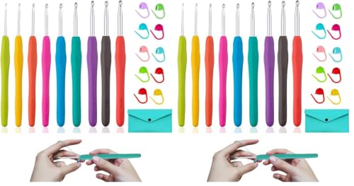 Yarniss Ergonomic Crochet Hooks Set, 9 Sizes Crochet Hooks with Case 2.0mm~6.0mm for Beginner (Pack of 2) - size: 9 Size(2.0~6.0mm) (Pack of 2)