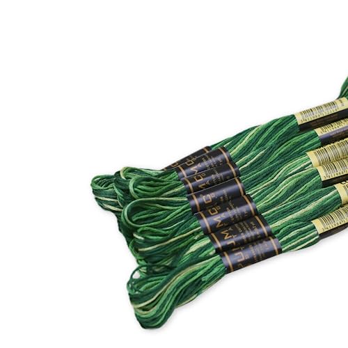 Pack of 12 Premium Embroidery Thread | 100% Egyptian Cotton Premium Skeins | Cross Stitch Embroidery Floss | Oeko TEX Certified Stranded Cotton | (Green Variegated 1236) - color: Green Variegated 1236