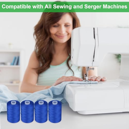 Simthread All Purpose Sewing Thread, 4 Spools Each 1000 Yards of Polyester Threads for Sewing Machine, Sewing Machine Supplies for Beginners, Hand Stitching, Quilting, Serger (Blue) - color: Blue