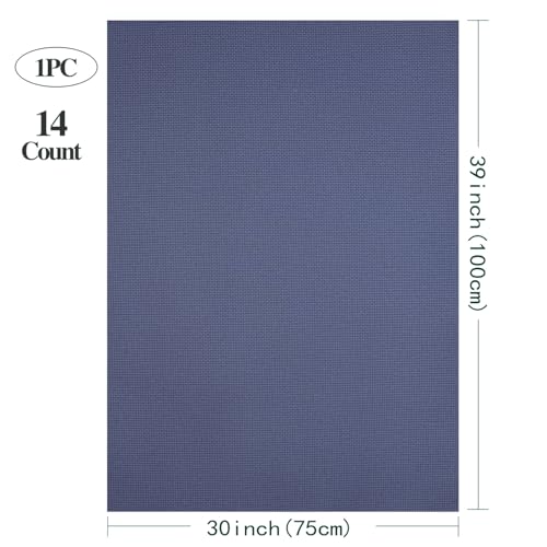 Aida Cloth Cross Stitch Fabric, 14 Count, Big Size (Dark Blue, 39 * 30in) - size: 30 * 39in