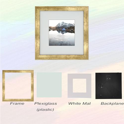 10x10 Photo Frame Gallery Picture frame with 6x6 mat,Freestanding and Wall Mountable,Gold - color: Gold, size: 10x10