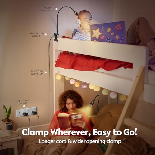 acegoo Minimalist Clip On Reading Light, Head Switch Headboard Book Lamp - color: Black