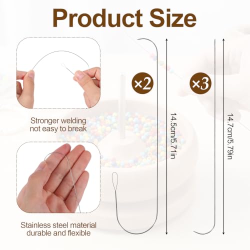 Ouligay 5 pcs Beading Needle, Bead Threader, 2 Types Stainless Steel Bead Needle 0.6mm, Big Eye Beading Needles Bead Needles for Jewelry Making Efficient & Sturdy(Curved)