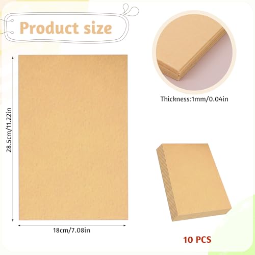 7" x 11" Felt Sheets Fabric for Crafts, 10 Pieces Soft Brown Thick Stiff Craft Fabric Felt Paper Pads Sheets Pack for DIY Sewing Craft Patchwork Art Projects