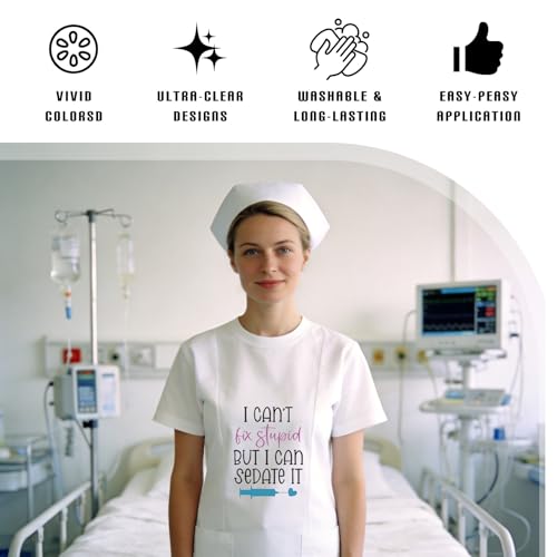 Dazoratix Nurse Iron on Patches - 20 Sheets Funny Coffee Quotes DTF Transfers Ready to Press Heat Stickers Vinyl Decals T Shirts Clothing Pillow Bag Hat Appreciation Week Gifts DIY Crafts Decorations - style: Funny Nurse