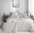 Simple&Opulence 100% Linen Duvet Cover Set with Embroidery Border Washed - 3 Pieces (1 Duvet Cover with 2 Pillow Shams) with Button Closure Soft Breathable Farmhouse - Light Grey, Queen Size - color: Light Grey, size: Queen