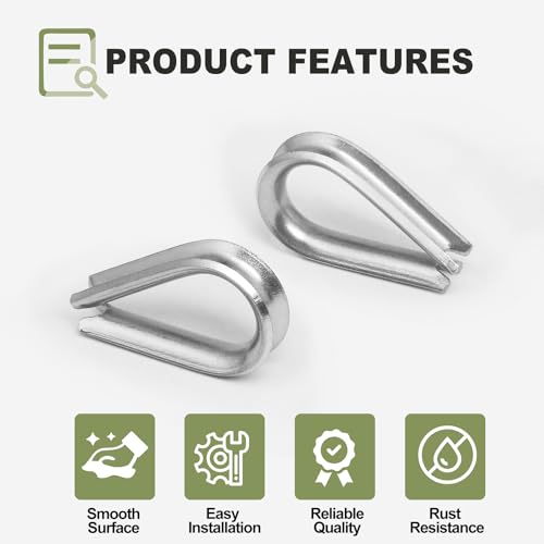 M2 Wire Rope Thimble, 304 Stainless Steel Thimble for 1/16-3/32 Inch Diameter Wire Rope, 4 Pieces - size: M2