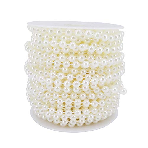 6MM Beaded Trim Ivory Crafts Faux Pearl Beads Garland Roll Strand 59FT - color: Ivory, size: 6mm