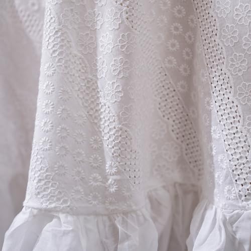 RTMAGIC Ruffle Cotton Tablecloth Circle White Embroidered Table Cloths - size: 43" (Round)