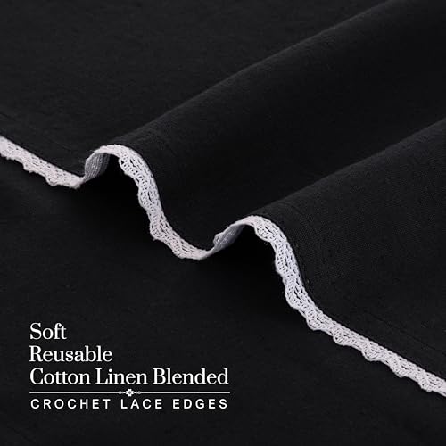 FINGERCRAFT Lace Cloth Napkins, Cotton Linen, 12 Pack, 20x20 Inch, Black - color: Black, size: 20" x 20" (Set of 12)