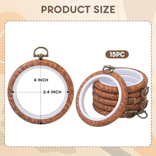 15 Pcs 3.4 Inch Embroidery Hoop Set, Imitation Wood Rubber Cross Stitch Hoops, Round Sewing Frames for DIY Crafts, Art Projects, and Gift Making - style: 3.4Inch