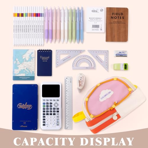 CICIMELON Large Capacity Pencil Case, Cute Aesthetic Pencil Pouch with 3 Compartments, Big Pencil Bag Organizer for School Supplies, Pen Holder for Kids, Girls, Boys, Students - color: Beige Base