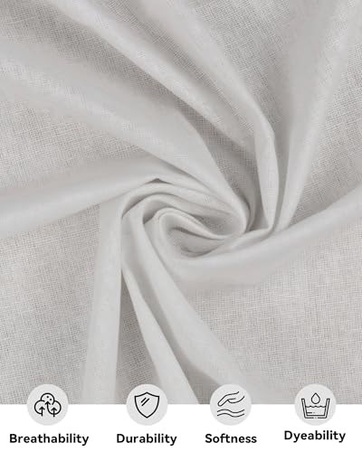 100% Cotton Muslin Fabric, 59" x 2 Yards White Cotton Fabric by The Yard - color: Bleached, size: 2 YARD