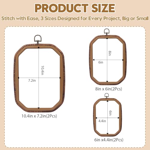 Embroidery&Cross Stitch Frames for Display,6PC Rectangle Embroidery Hoops,Three Sizes Rectangle Frames for Embroidery Perfect for Sewing, Home Decor and Embroidery