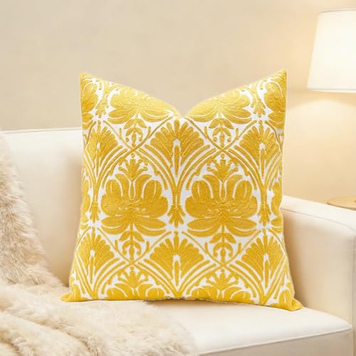 Slow Cow Embroidered Throw Pillow Cover 18 x 18 Inch Yellow - color: Yellow Rose, size: 18" x 18" (Pack of 1)