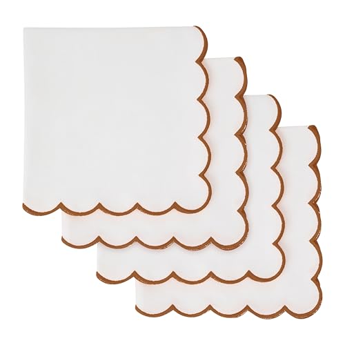 Blue Needles Cotton Scalloped Embroidery Cloth Napkins 17X17Inch - Set of 4 - color: White(edges - Rust)