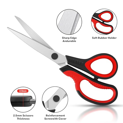 Scissors, Niutop 8" All Purpose Scissors Heavy Duty Ergonomic Comfort Grip Craft Shears Sharp Scissors for Office Home Household Sewing High/Middle School Students Teacher Art Craft DIY Supplies - color: Black/Grey/Aqua
