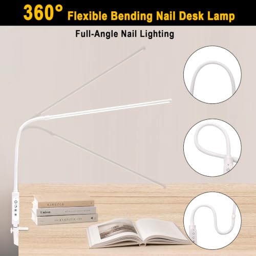CGBE Nail Light for Desk, 23.6" Nail Desk Lamp with 360° Flexible Gooseneck - color: White-Clip