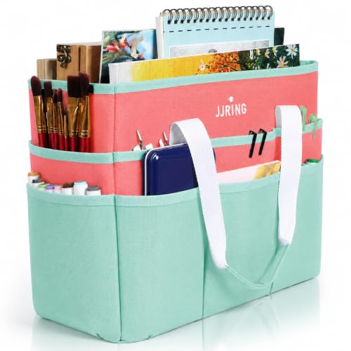 JJRING Craft Organizer Tote Bag Large Art Storage Caddy Green and Orange - color: Green&Orange, size: Large