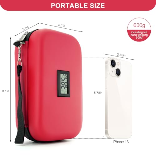 Insulin Cooler Travel Case TSA Approved 2*180g Ice Pack,Temp Display - color: Red