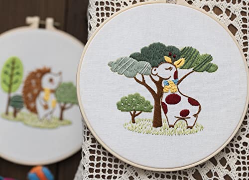 Ebherys Level 1 Embroidery Kits for Beginners and Adults, Different Animals Pattern, 1set as a Pack, inculde 1 Hoop, Instruction and Enough Threads, Easy and Basic Stitches (Giraffe) - color: Giraffe