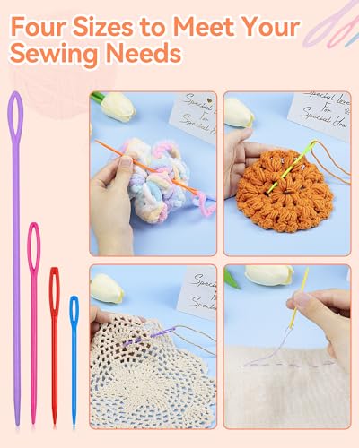 FIVEIZERO 40PCS Plastic Needles, Yarn Needle, 4 Sizes Plastic Sewing Needle