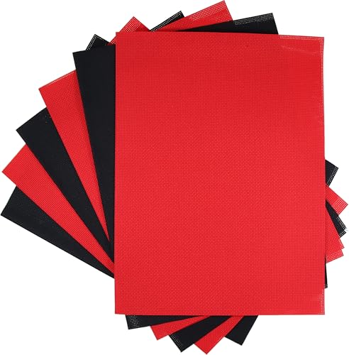 KCS 6 pc of 12" x 18"(30cmx45cm) 14CT Counted Cotton Aida Cloth Cross Stitch Fabric (Red+Black) - color: Red+black