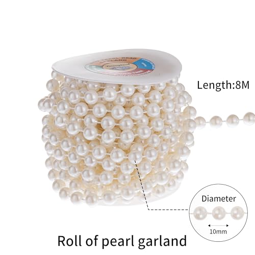 10mm Pearl Strands,9 Yds of Lvory Fake Beads Garland Spool Roll with Stringed Pearls for Crafting,Wedding Party,Christmas Tree Decoration. - color: Ivory, size: 10 mm