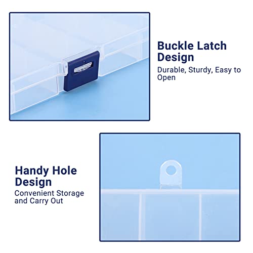 Fake Nail Storage Box, 3PCS 15-Grid Rhinestone Organizer Case with Divider, Clear Plastic Empty Container for Art Craft Sewing Screw Rock Collection Fishing Tackle, Bead Jewelry Display Holder - color: 3PCS-Blue Buckle, size: Small-6.7” x 3.7“